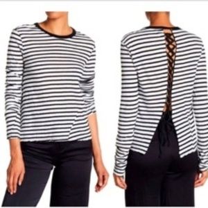 Pam & Gela Stripe Lace-Up Back Long Sleeve Tee